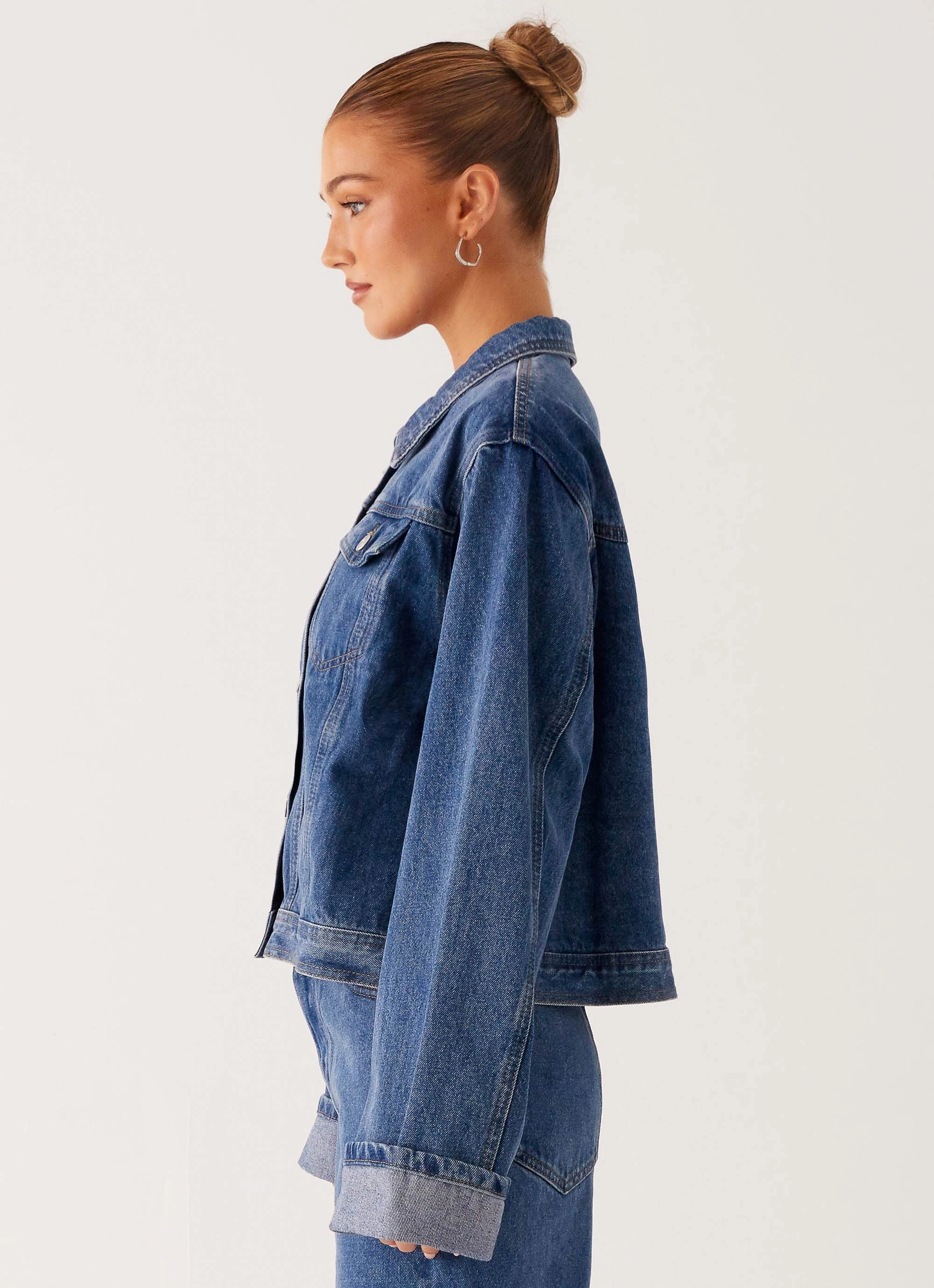 Cold Protection Wear Compression Storage Sack Back Again Oversized Denim Jacket - True Blue