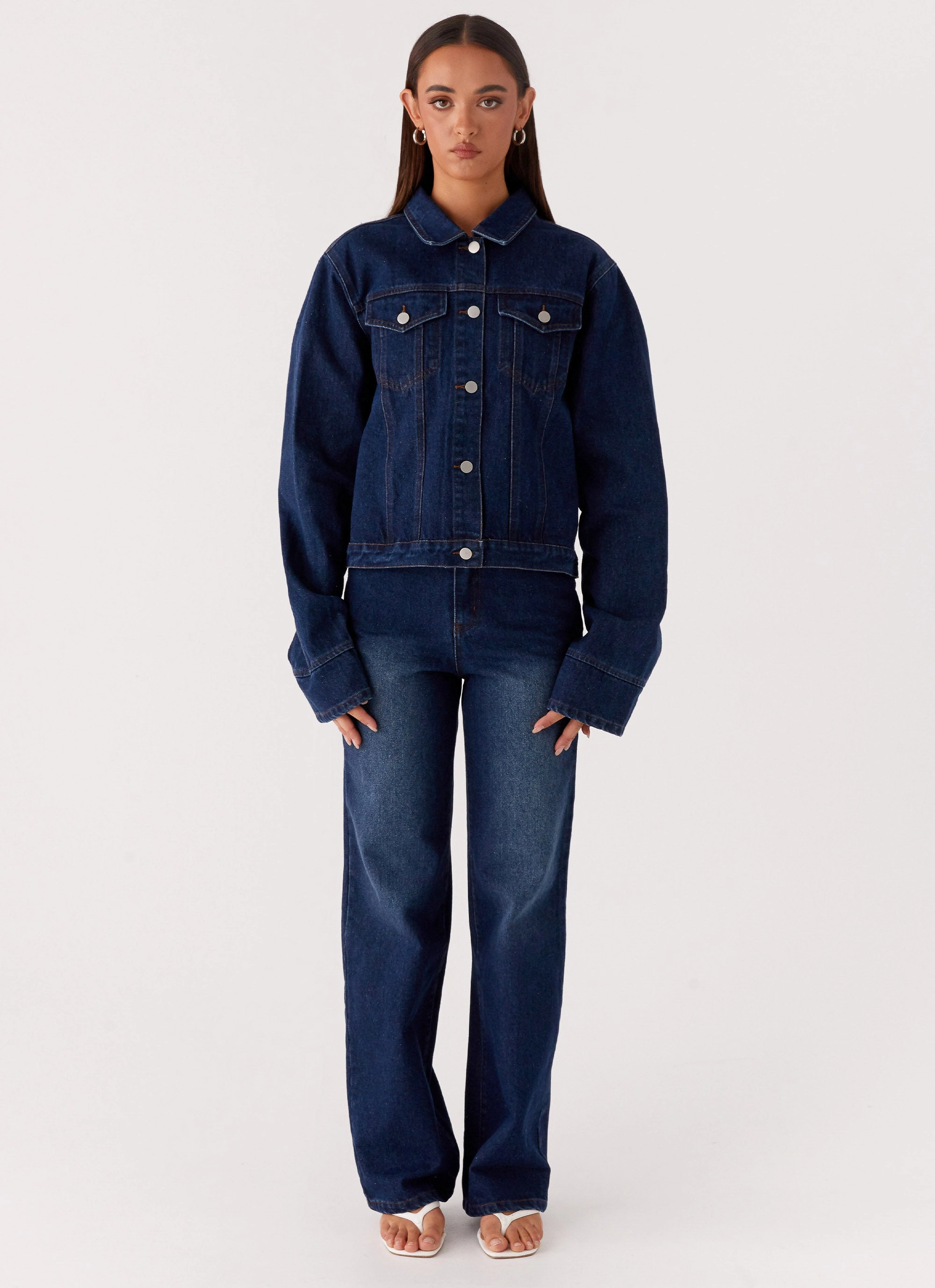 Mesh Backed Hood Warm and Cozy Back Again Oversized Denim Jacket - Vintage Blue