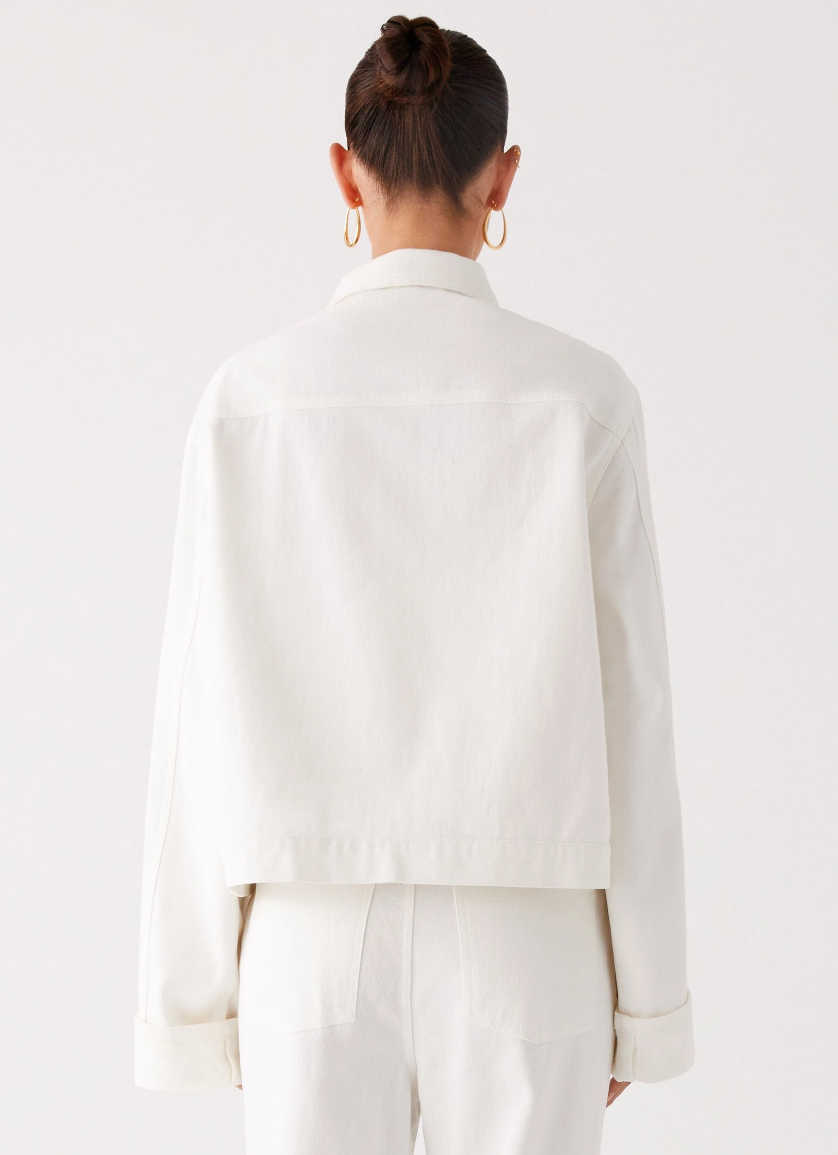 Back Again Oversized Denim Jacket - White Benefit Ergonomic Paneling