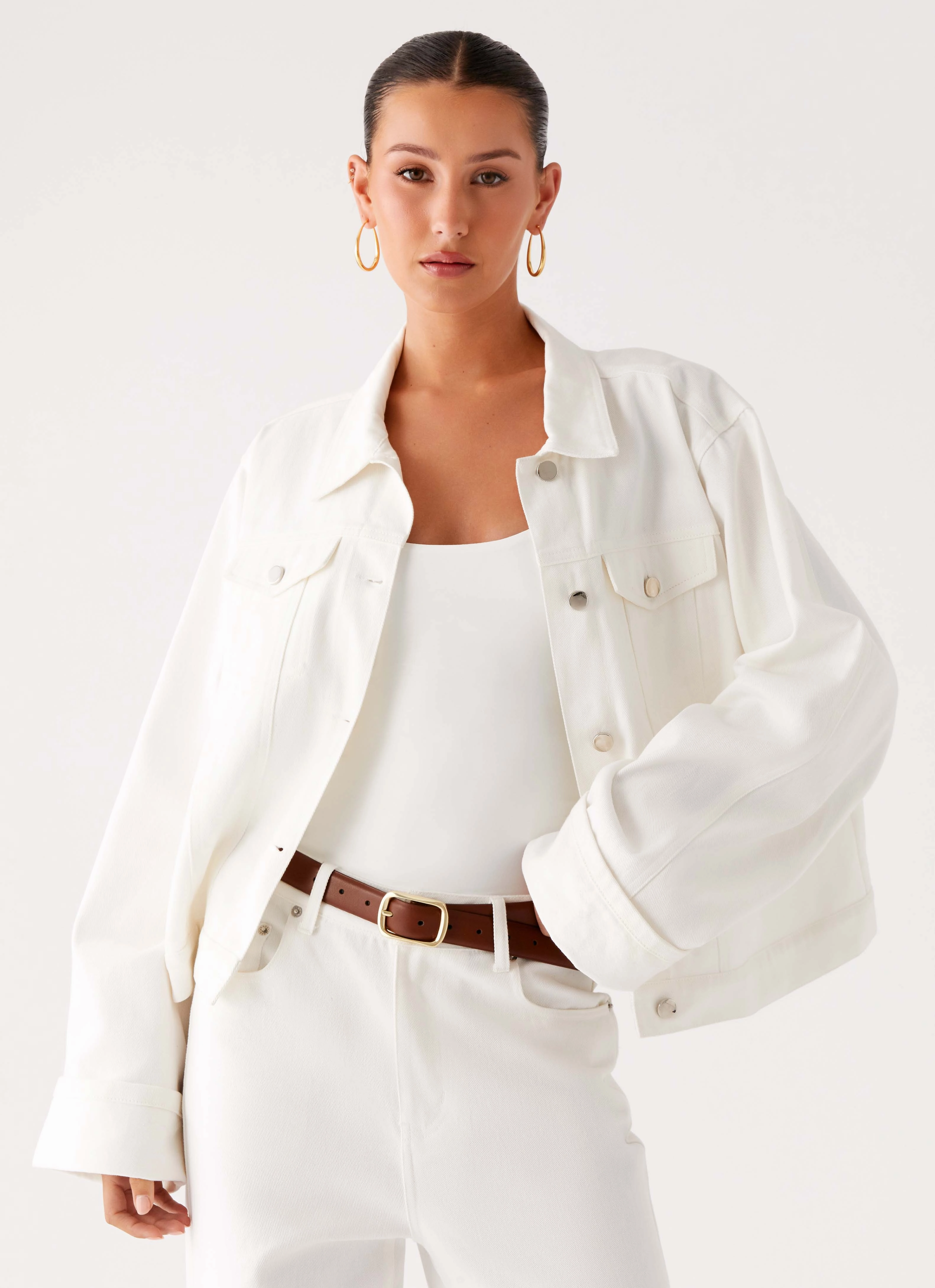 City Airflow channels Back Again Oversized Denim Jacket - White