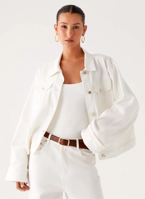 City Airflow channels Back Again Oversized Denim Jacket - White