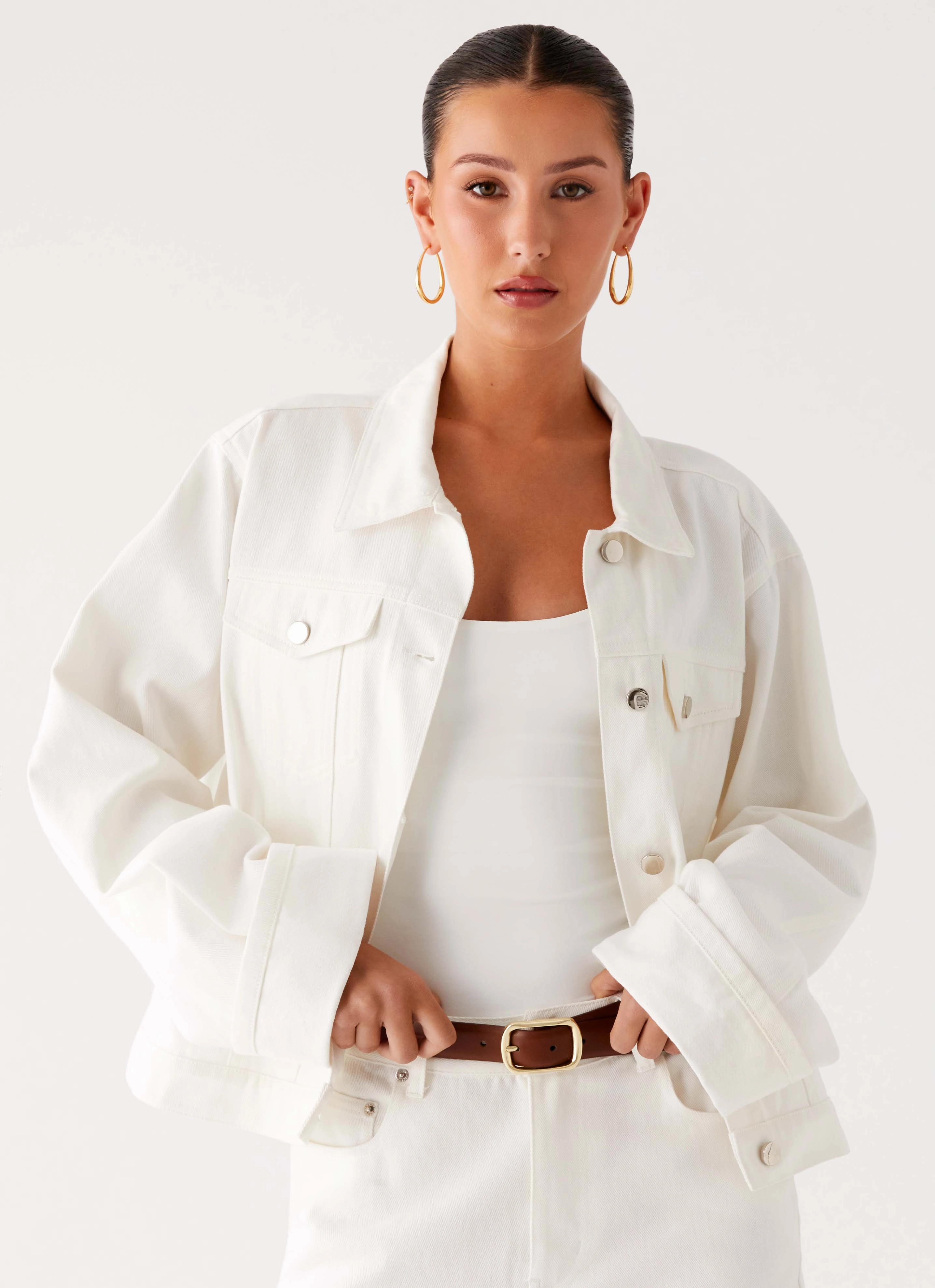 Water-Resistant Protection Back Again Oversized Denim Jacket - White