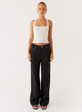 Back Again Straight Leg Denim Jeans - Black Winter Warmth Minimalist Style Picnic Style Cropped length