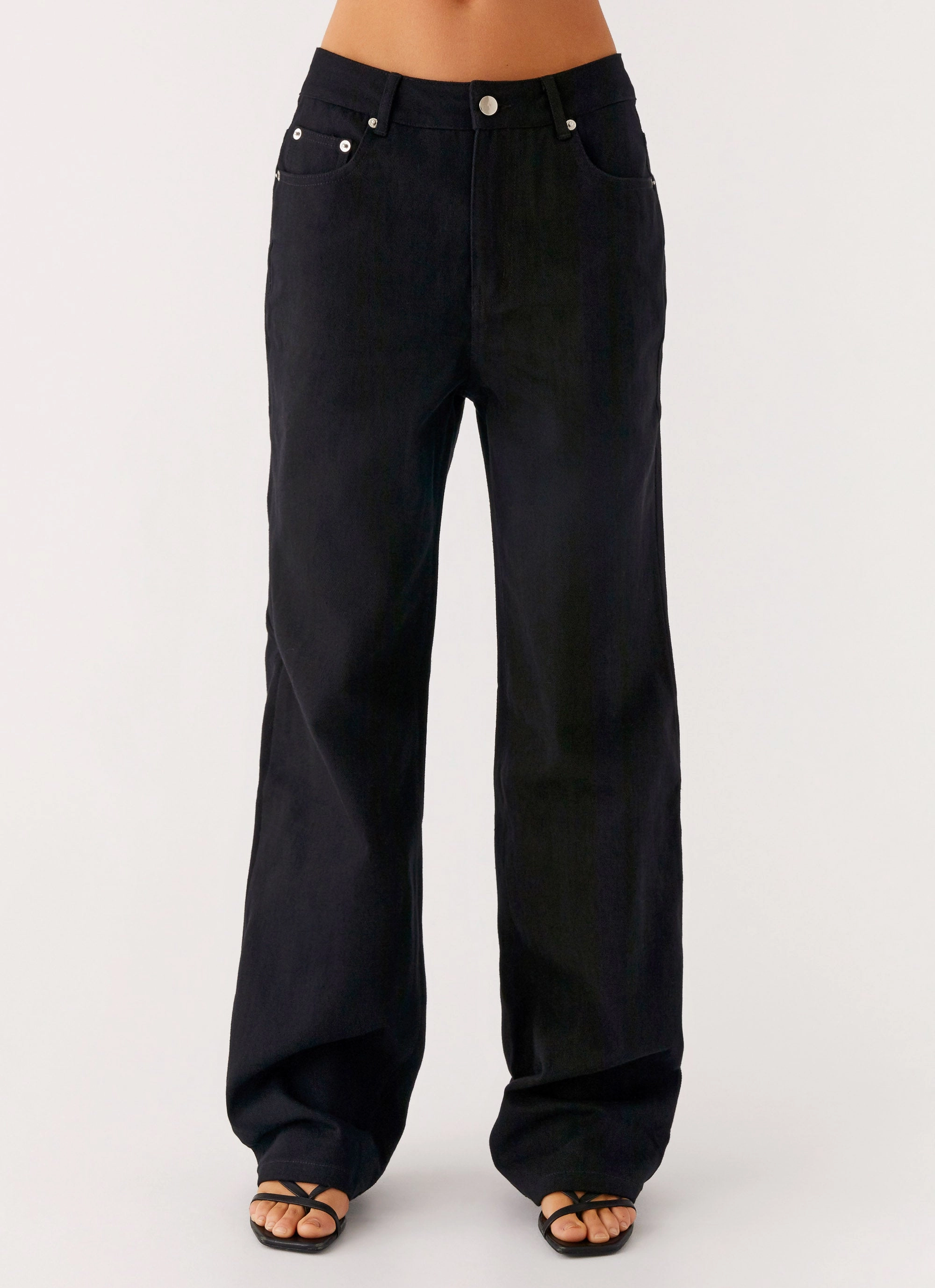 Back Again Straight Leg Denim Jeans - Black Bartack Stitching