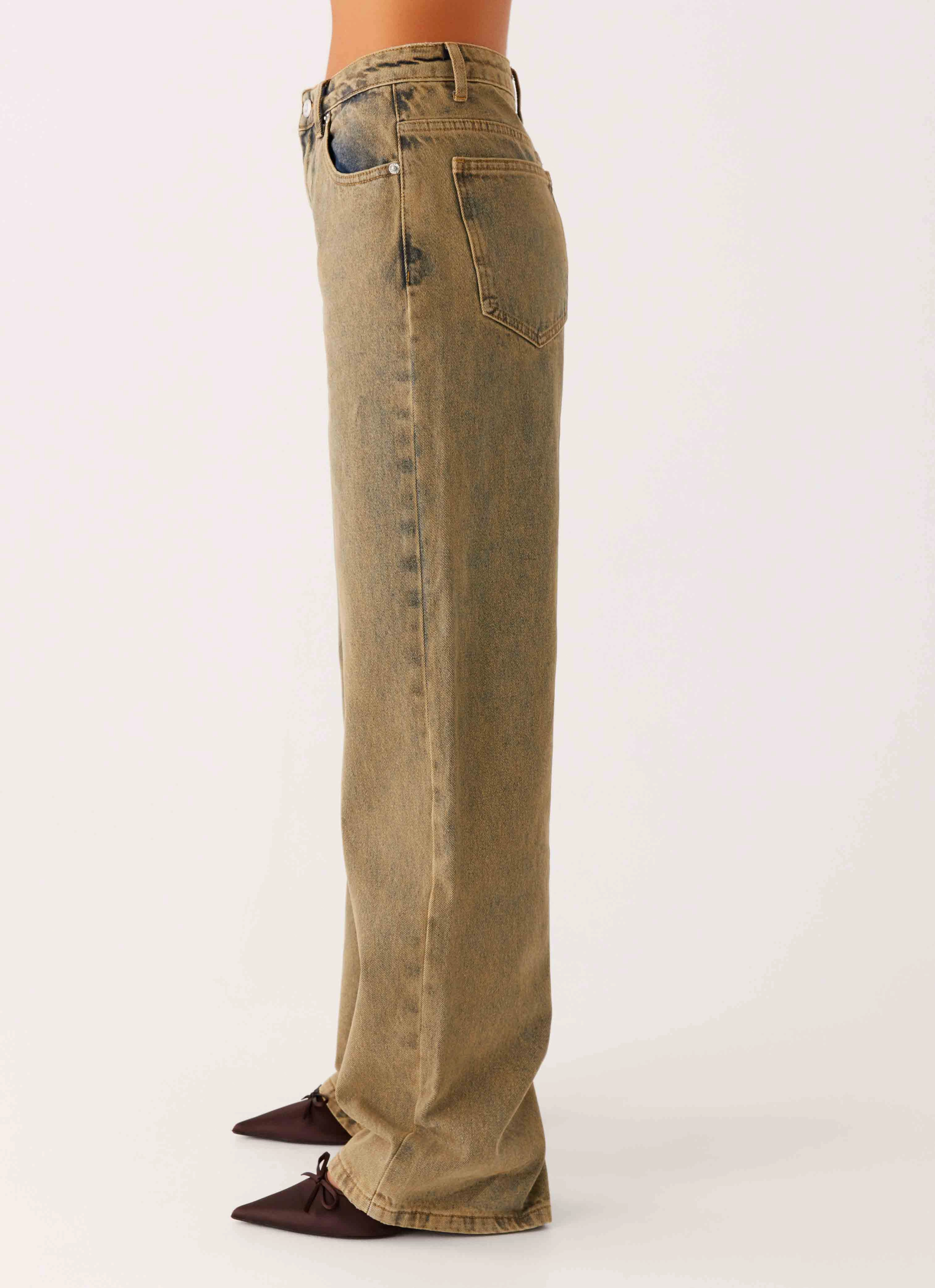 Layer Friendly Piece Back Again Straight Leg Denim Jeans - Brown Sand Wash