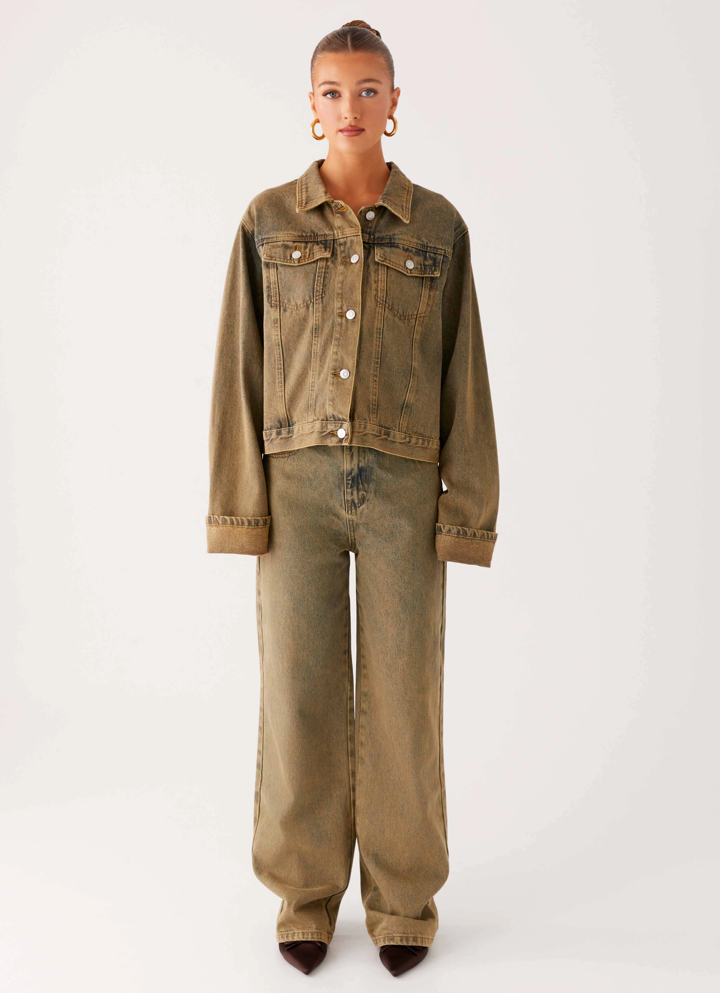 Back Again Straight Leg Denim Jeans - Brown Sand Wash Thermal Regulating Fabric
