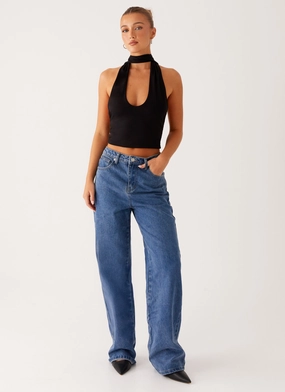 Back Again Straight Leg Denim Jeans - True Blue Sharp Finish Comfortable Fit Design