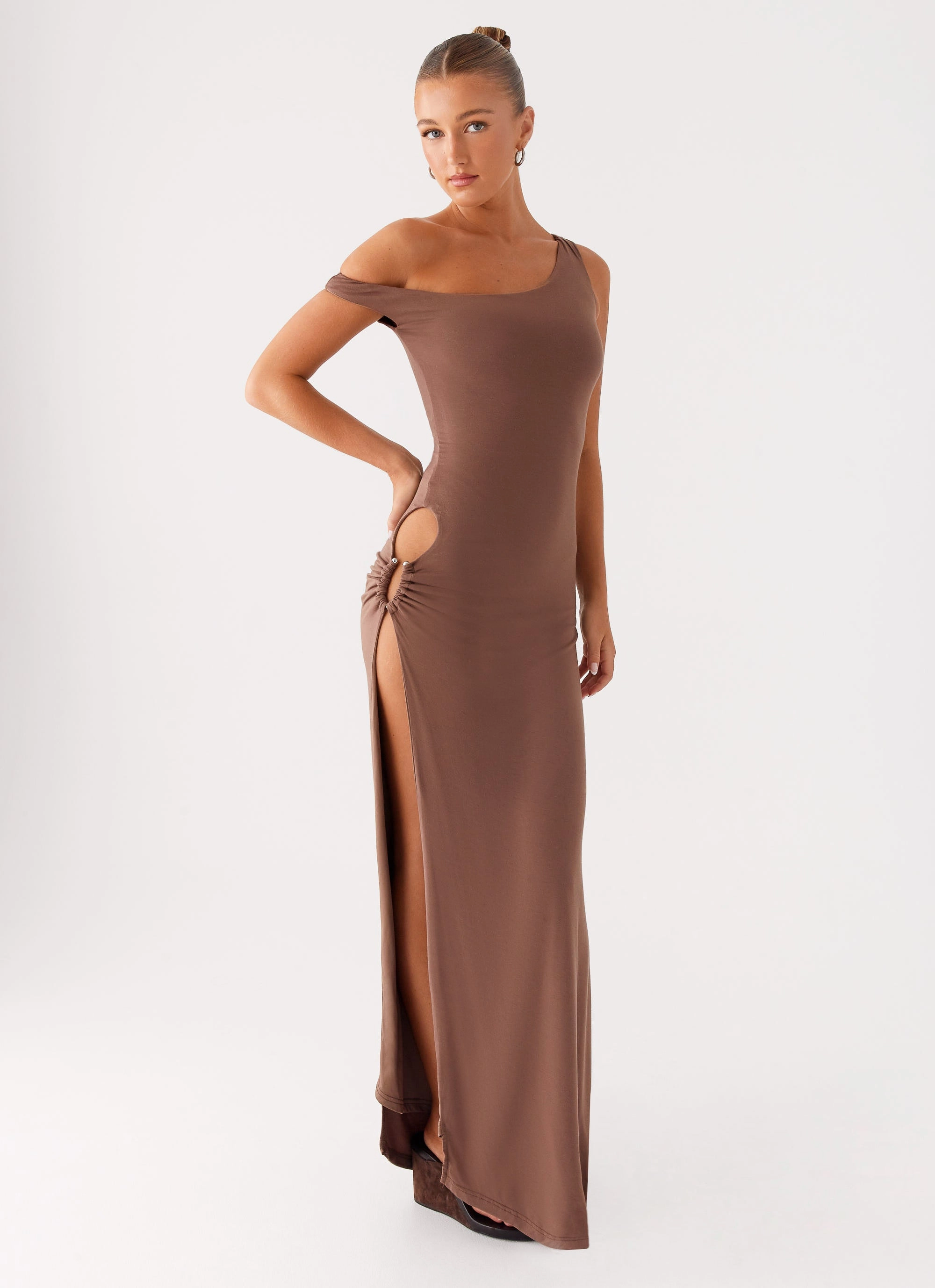 Statement Neck Dalla Maxi Dress - Dark Chocolate