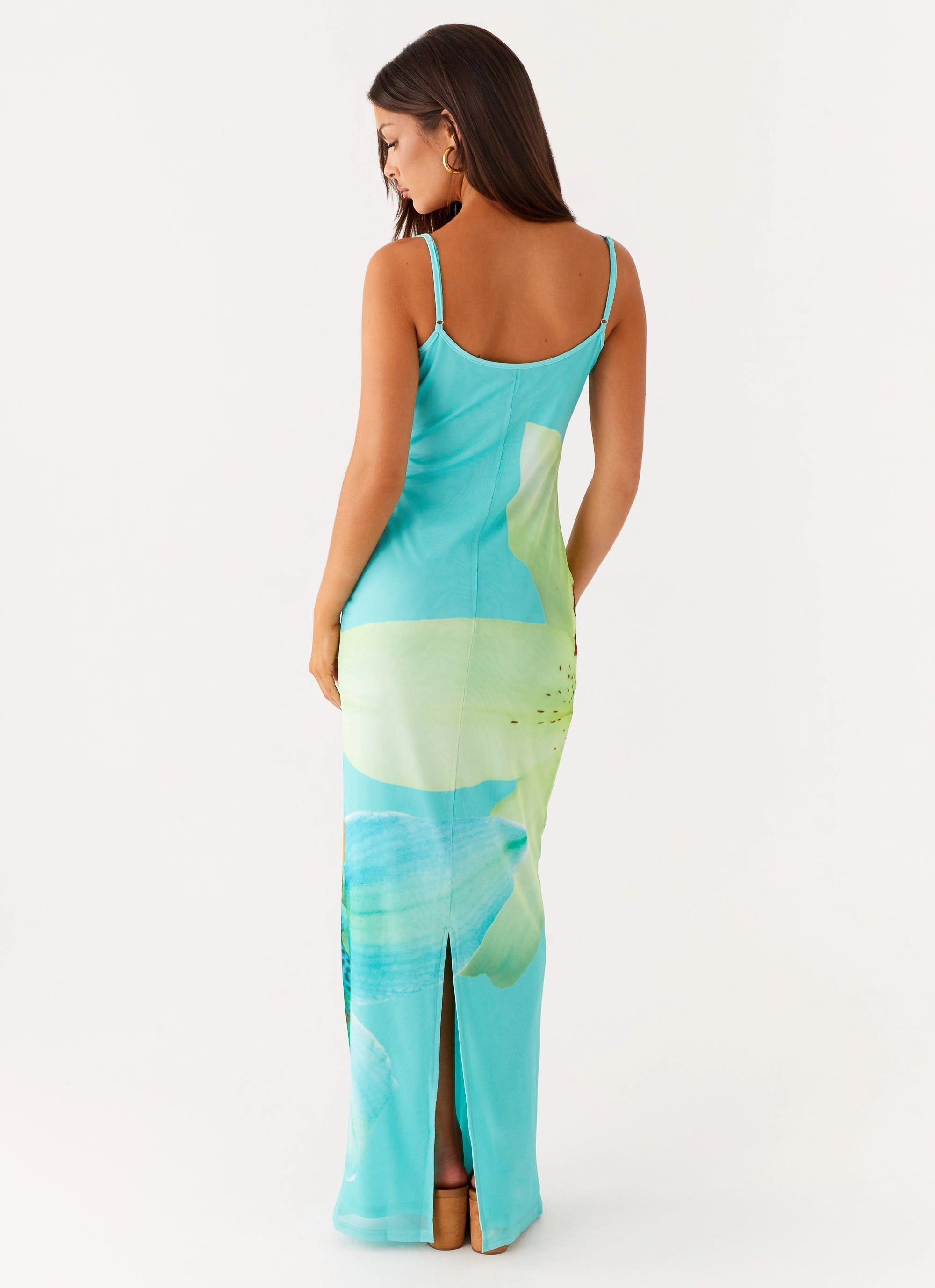 Golden Scene Fashion Look Bad News Mesh Maxi Dress - Turquoise Floral