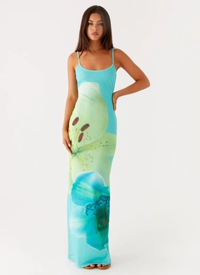 Bad News Mesh Maxi Dress - Turquoise Floral Summer Ease