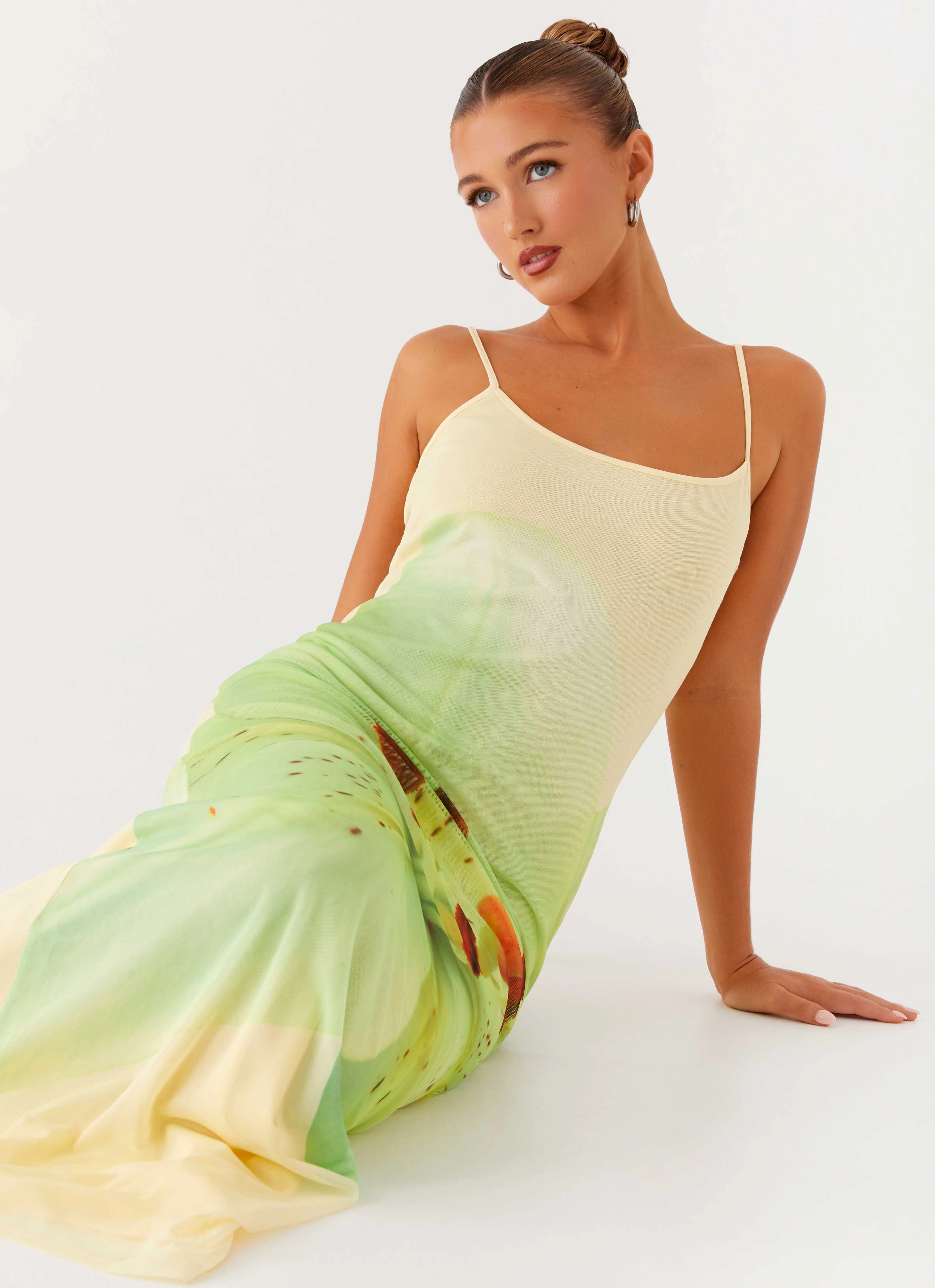Korean Mood Bad News Mesh Maxi Dress - Yellow Lily