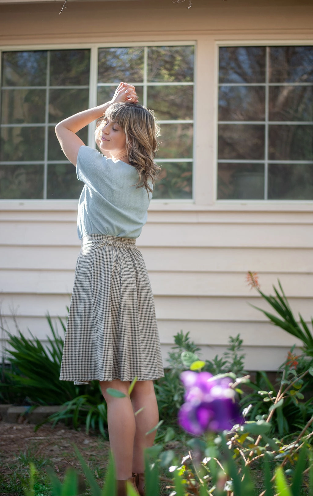 Bae Skirt in Black & Oat Cotton Gingham Functional Design Durable Stitching
