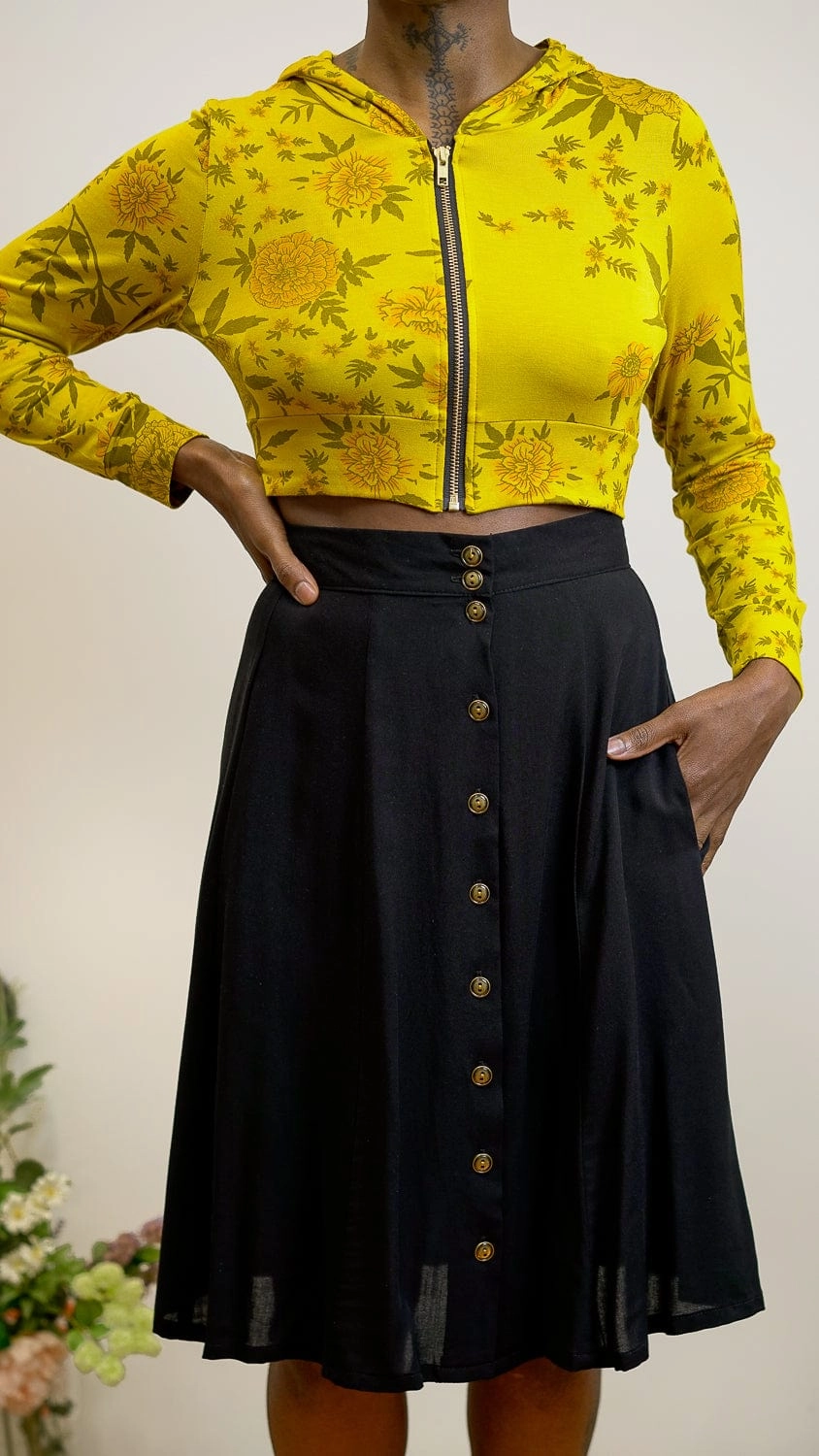 Bae Skirt in Black Challis Stylish Appearance