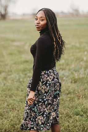 Bae Skirt in Black Herbal Challis RegularFit