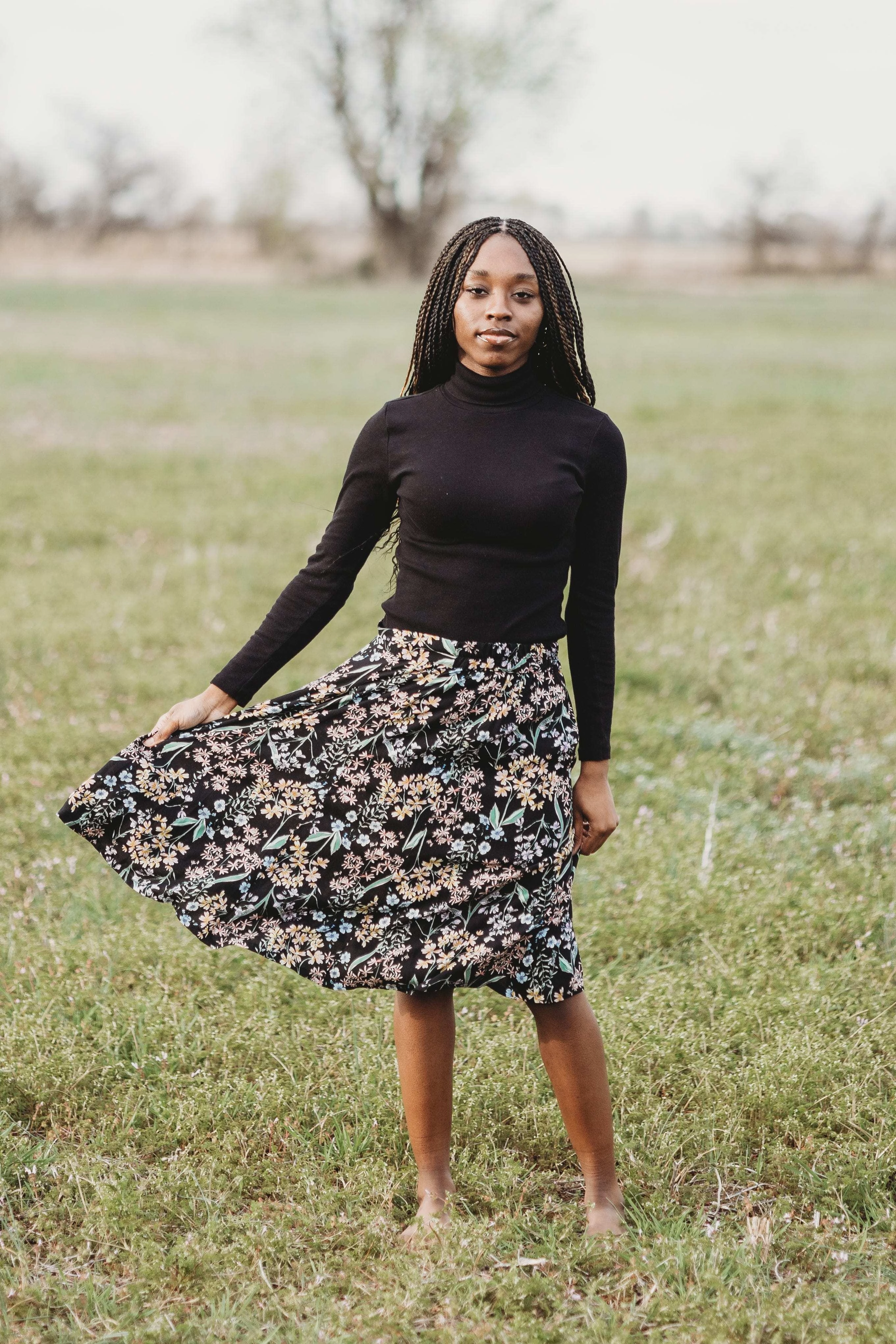 Bae Skirt in Black Herbal Challis Anti Odor Treatment Stretchable Fabric
