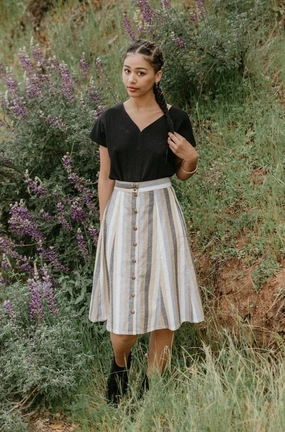 Bae Skirt in Linen Stripe WrinkleFreeFabric Feminine Fit