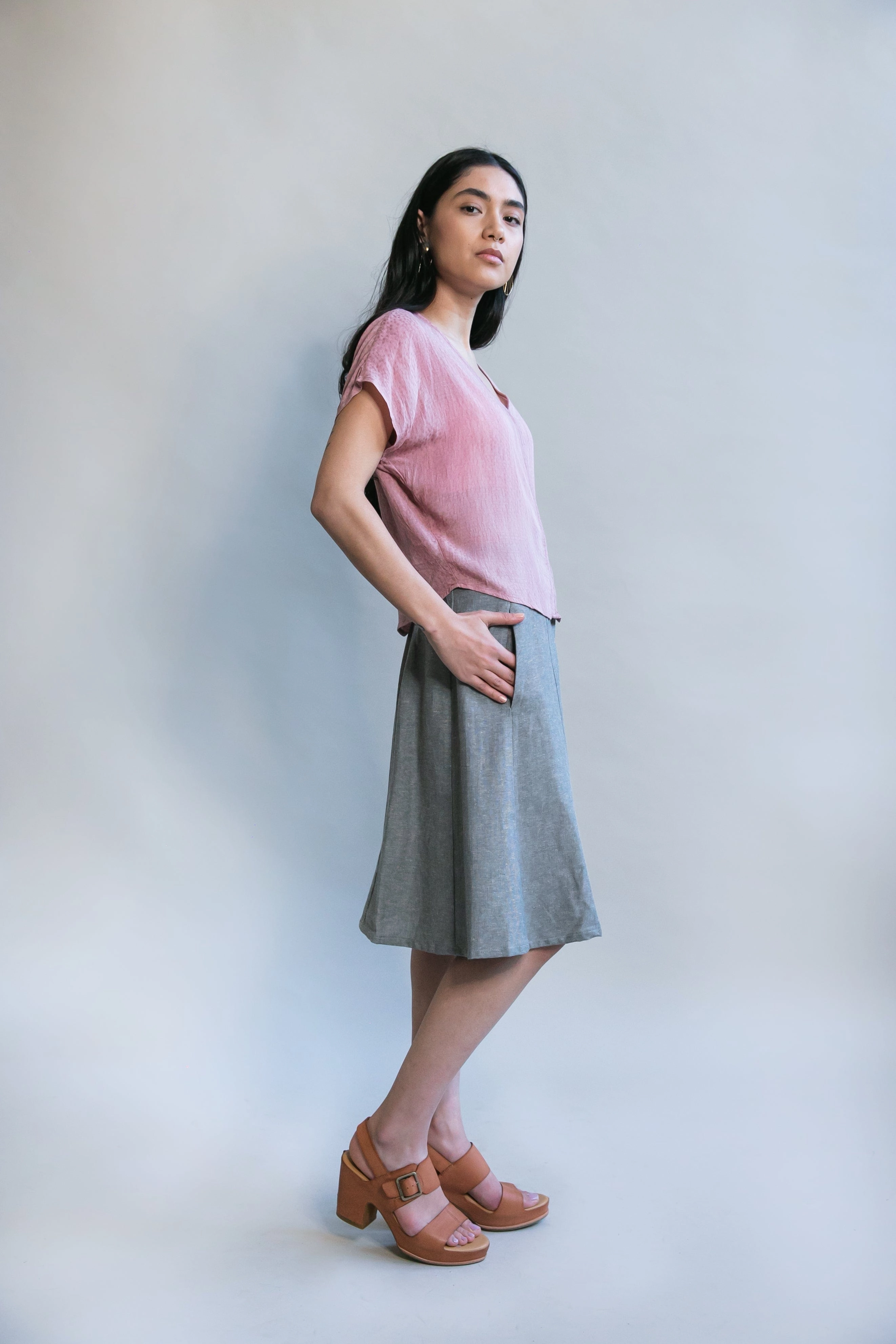 Bae Skirt in Taupe Linen Comfortable Movement Agile Fit