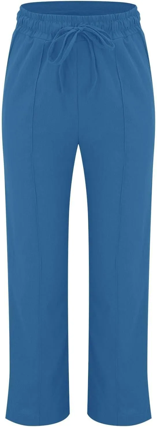 Baggy Linen Pants Women Drawstring High Waisted Straight Wide Leg Pants Lightweight Beach Trousers with Pockets