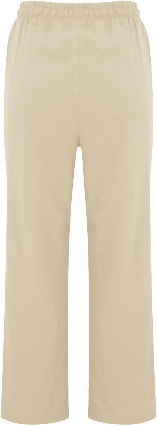 Baggy Linen Pants Women Drawstring High Waisted Straight Wide Leg Pants Lightweight Beach Trousers with Pockets