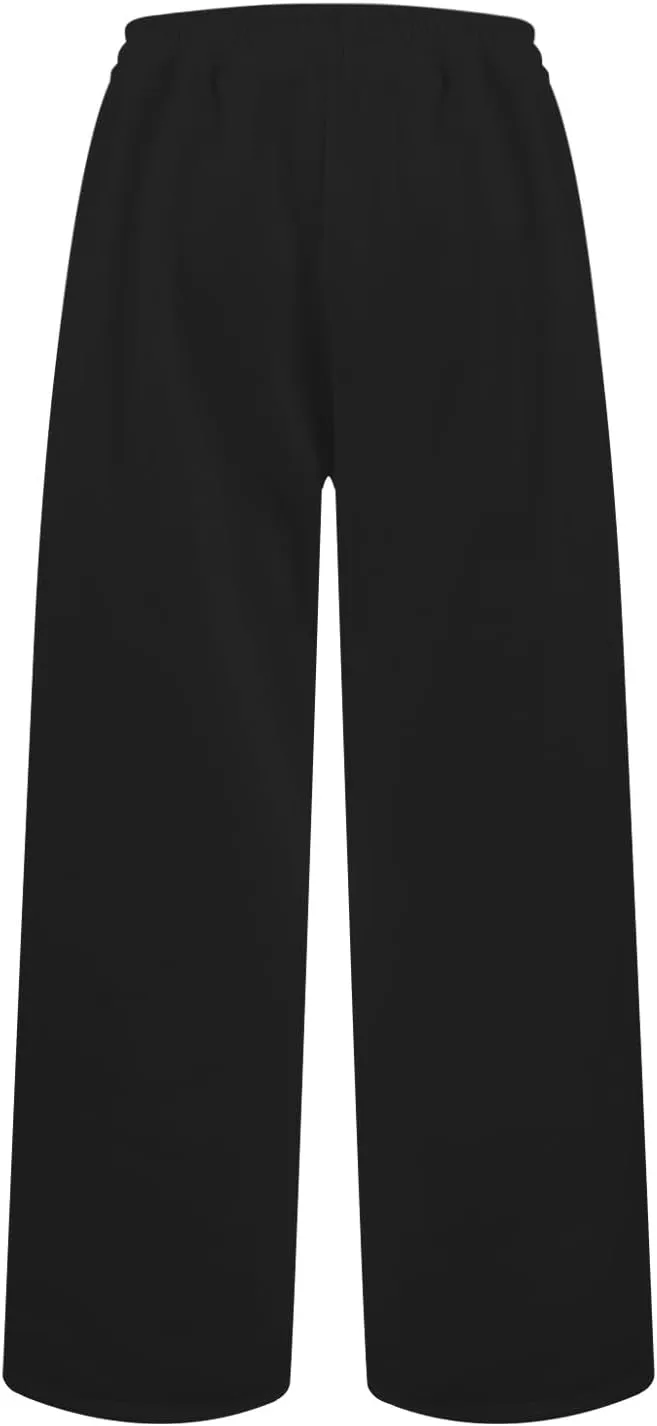 Baggy Wide Leg Sweatpants for Women Drawstring High Waisted Fleece Joggers Comfy Lounge Workout Pants with Pockets