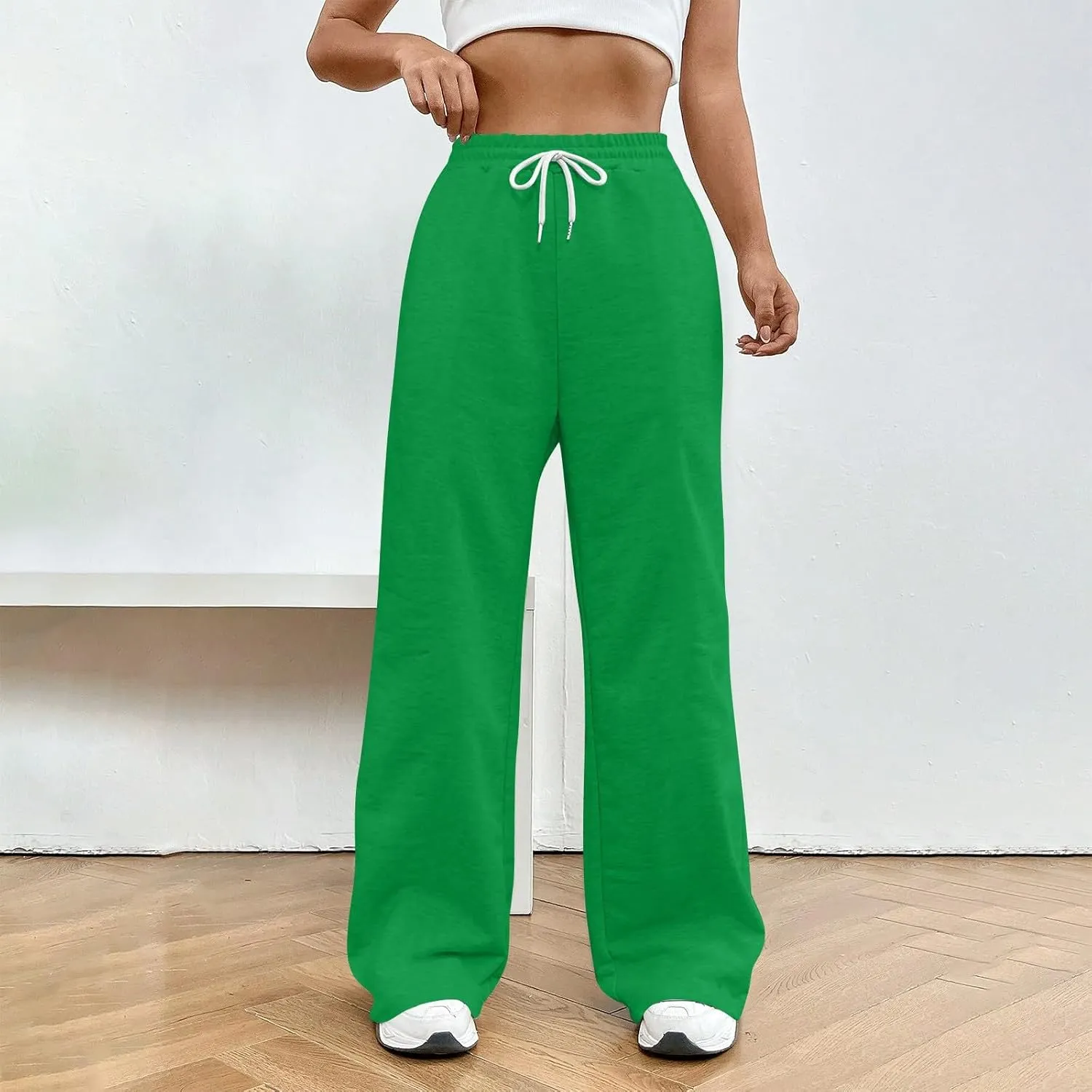 Baggy Wide Leg Sweatpants for Women Drawstring High Waisted Fleece Joggers Comfy Lounge Workout Pants with Pockets