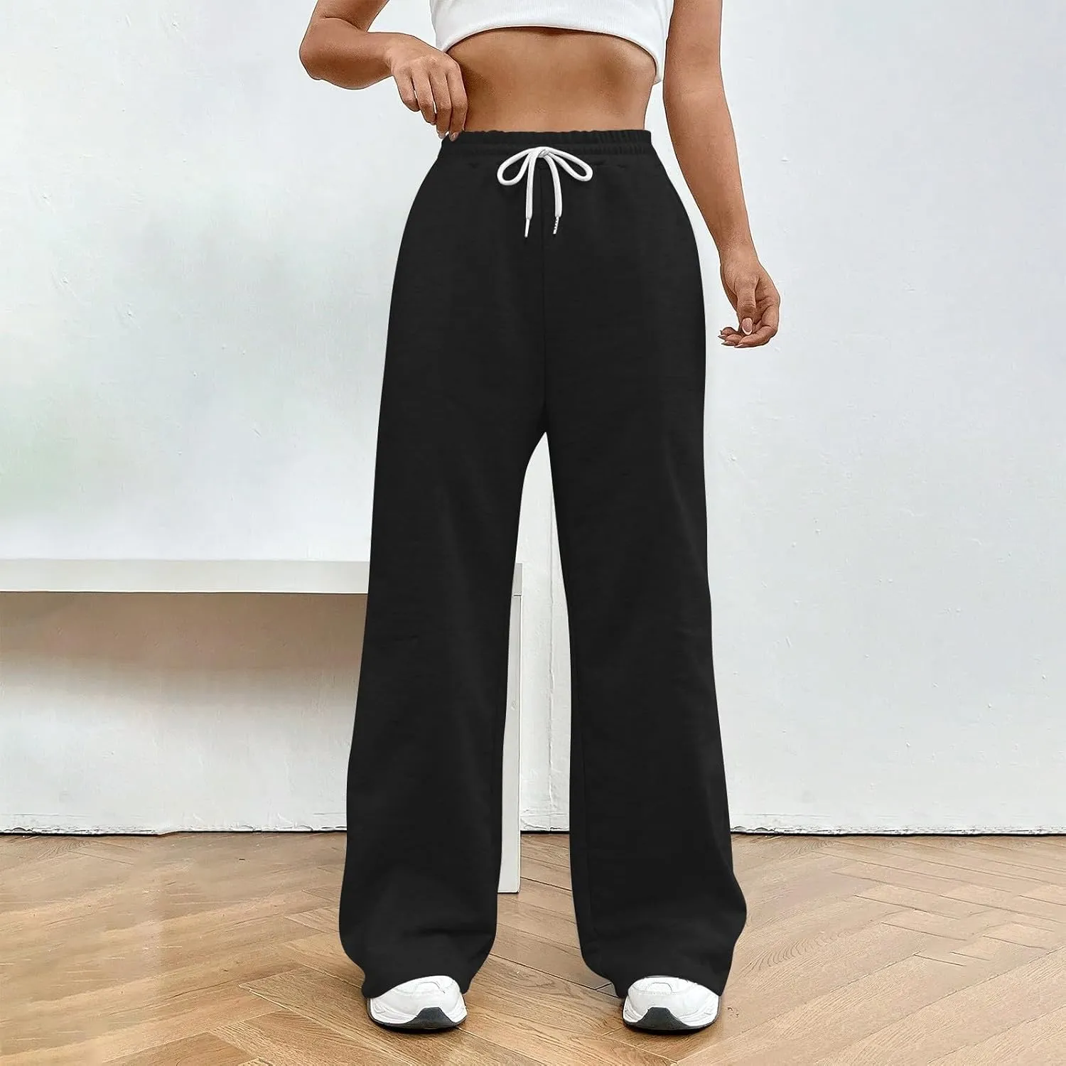 Baggy Wide Leg Sweatpants for Women Drawstring High Waisted Fleece Joggers Comfy Lounge Workout Pants with Pockets