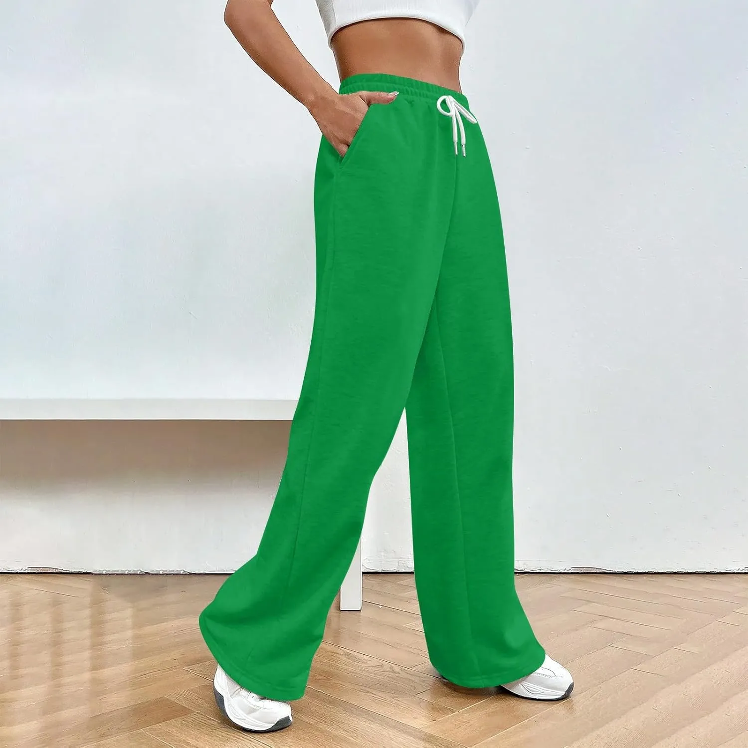 Baggy Wide Leg Sweatpants for Women Drawstring High Waisted Fleece Joggers Comfy Lounge Workout Pants with Pockets