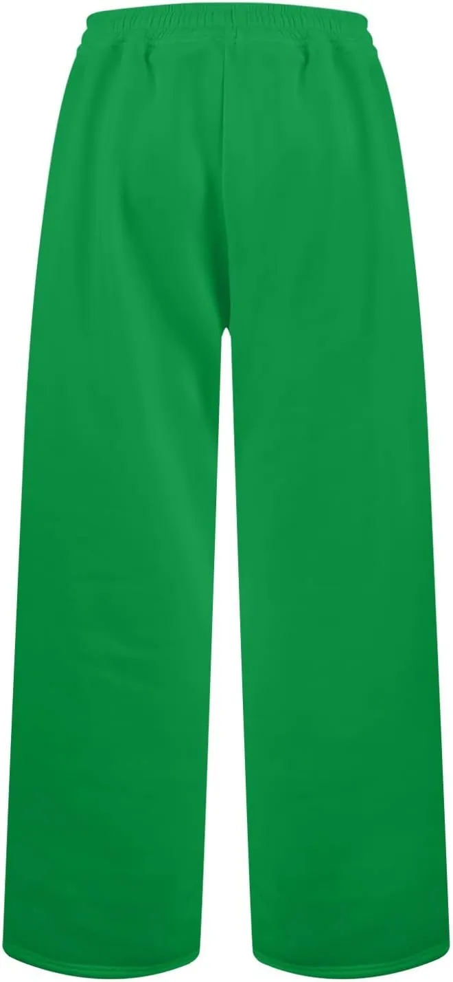 Baggy Wide Leg Sweatpants for Women Drawstring High Waisted Fleece Joggers Comfy Lounge Workout Pants with Pockets