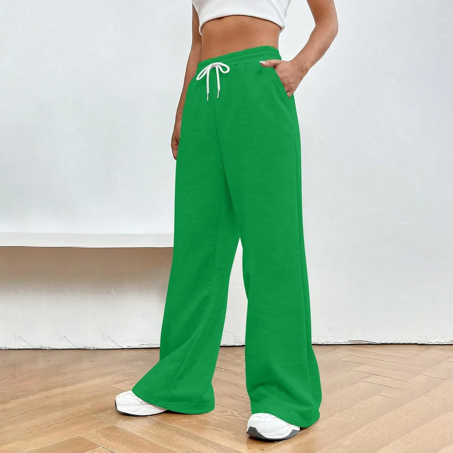 Baggy Wide Leg Sweatpants for Women Drawstring High Waisted Fleece Joggers Comfy Lounge Workout Pants with Pockets
