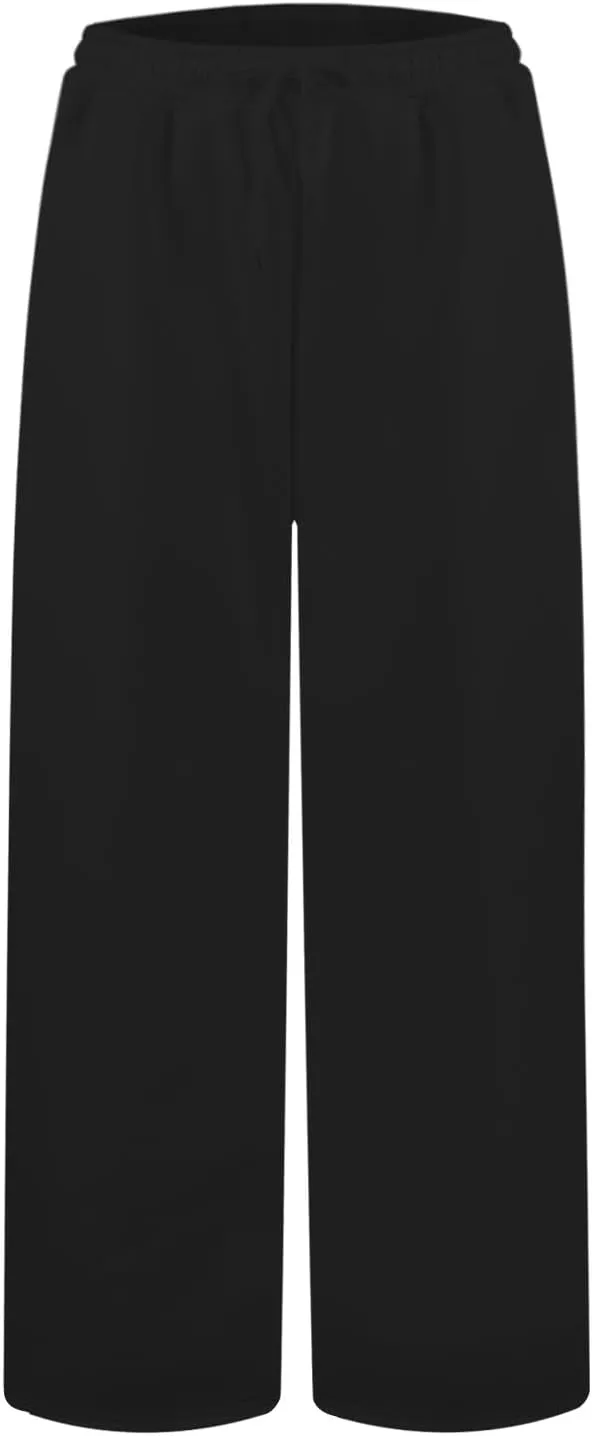 Baggy Wide Leg Sweatpants for Women Drawstring High Waisted Fleece Joggers Comfy Lounge Workout Pants with Pockets