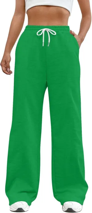 Baggy Wide Leg Sweatpants for Women Drawstring High Waisted Fleece Joggers Comfy Lounge Workout Pants with Pockets