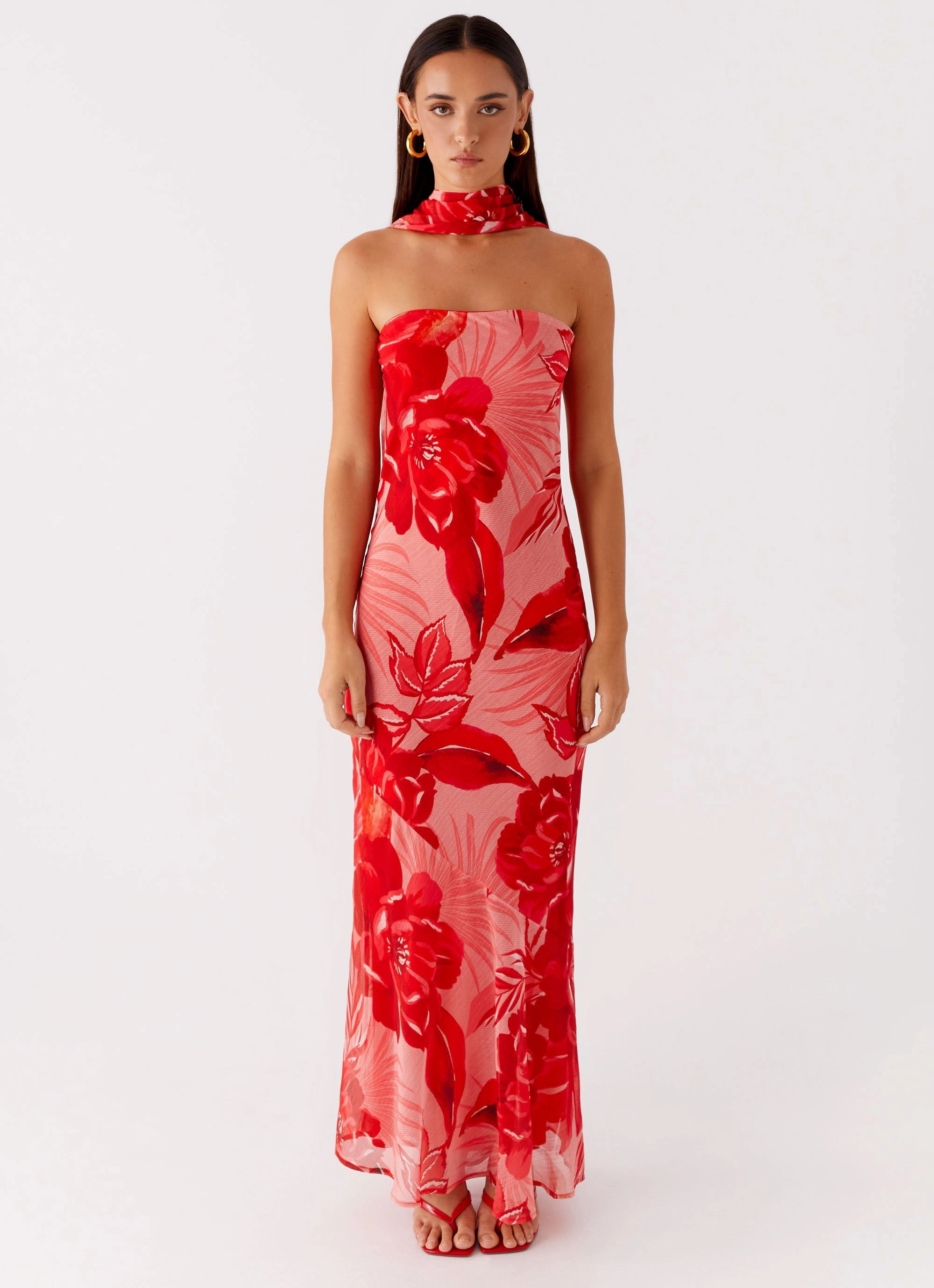 Under The Pagoda Maxi Dress - Sicily Sunsets Print Satin Fabric