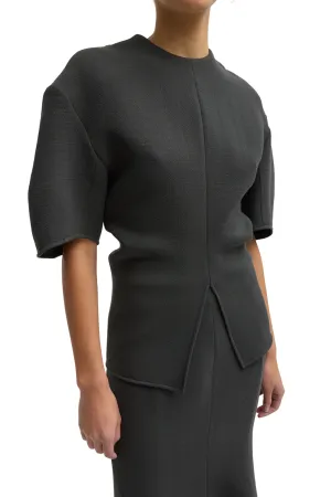 Tactile Soft Texture Comfortable Wear Wool Crepe Slit Front Tee