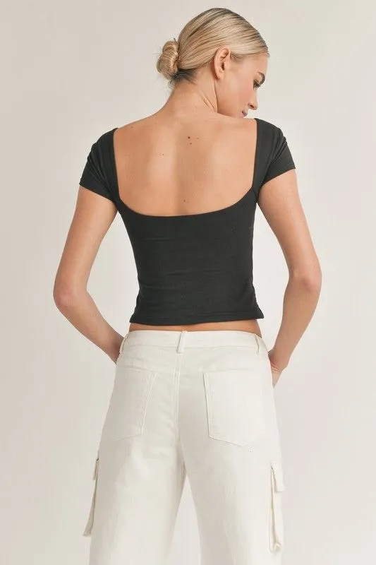 Convertible Neckline Makenna Open Back Top - Black