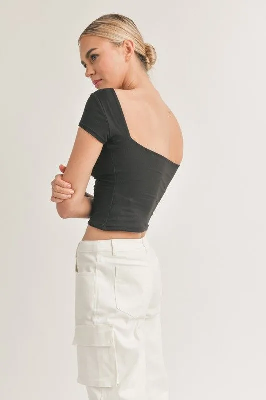 Makenna Open Back Top - Black Casual Sweater Buttery Soft Handfeel
