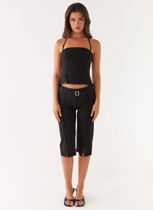 Bootcut shape Utility Pockets Banks Capri Pants - Black