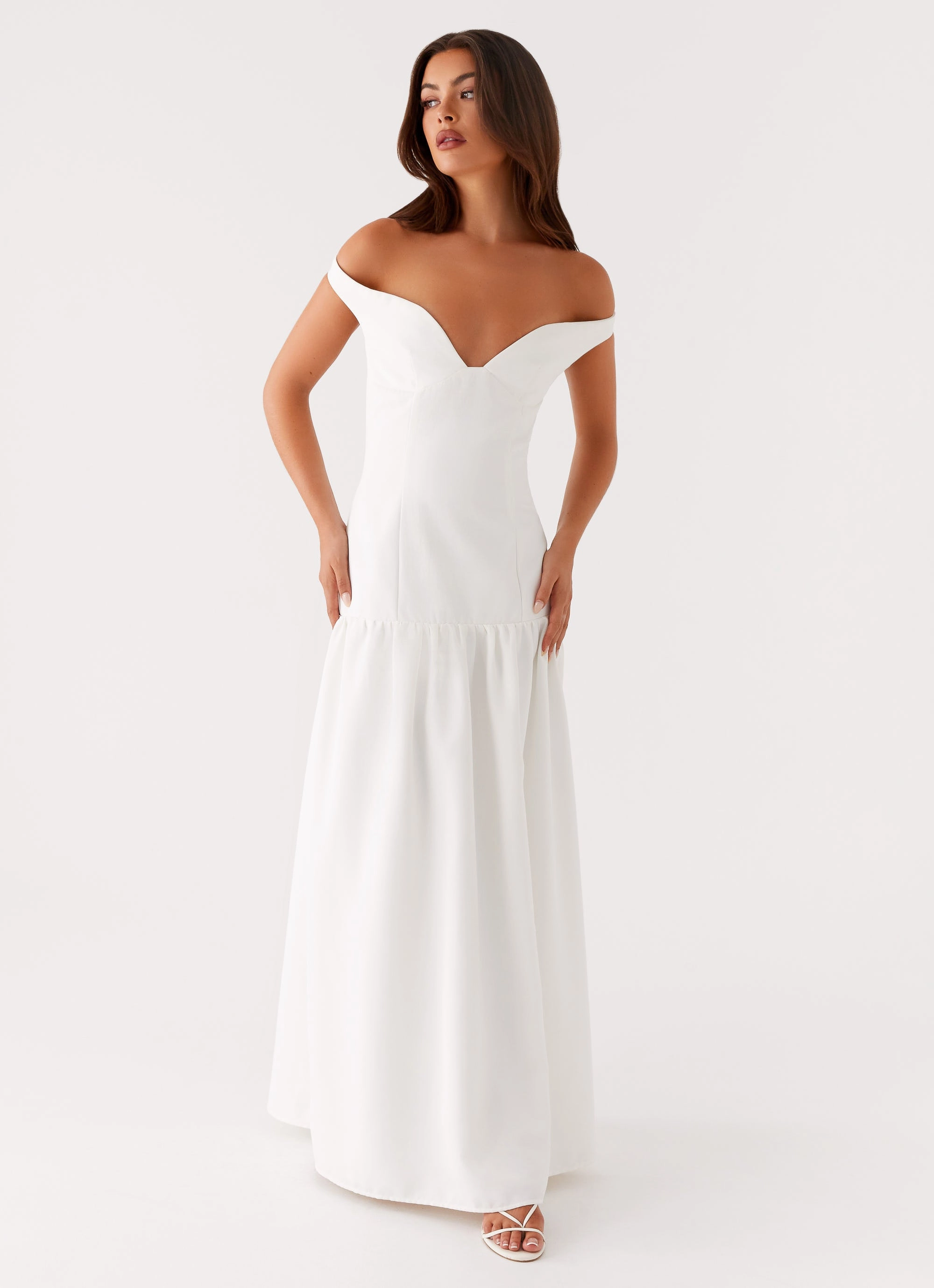 Basel Maxi Dress - White Relaxed Waistband Tasteful Detail