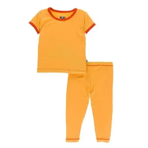 Basic Short Sleeve Pajama Set in Marigold with Poppy