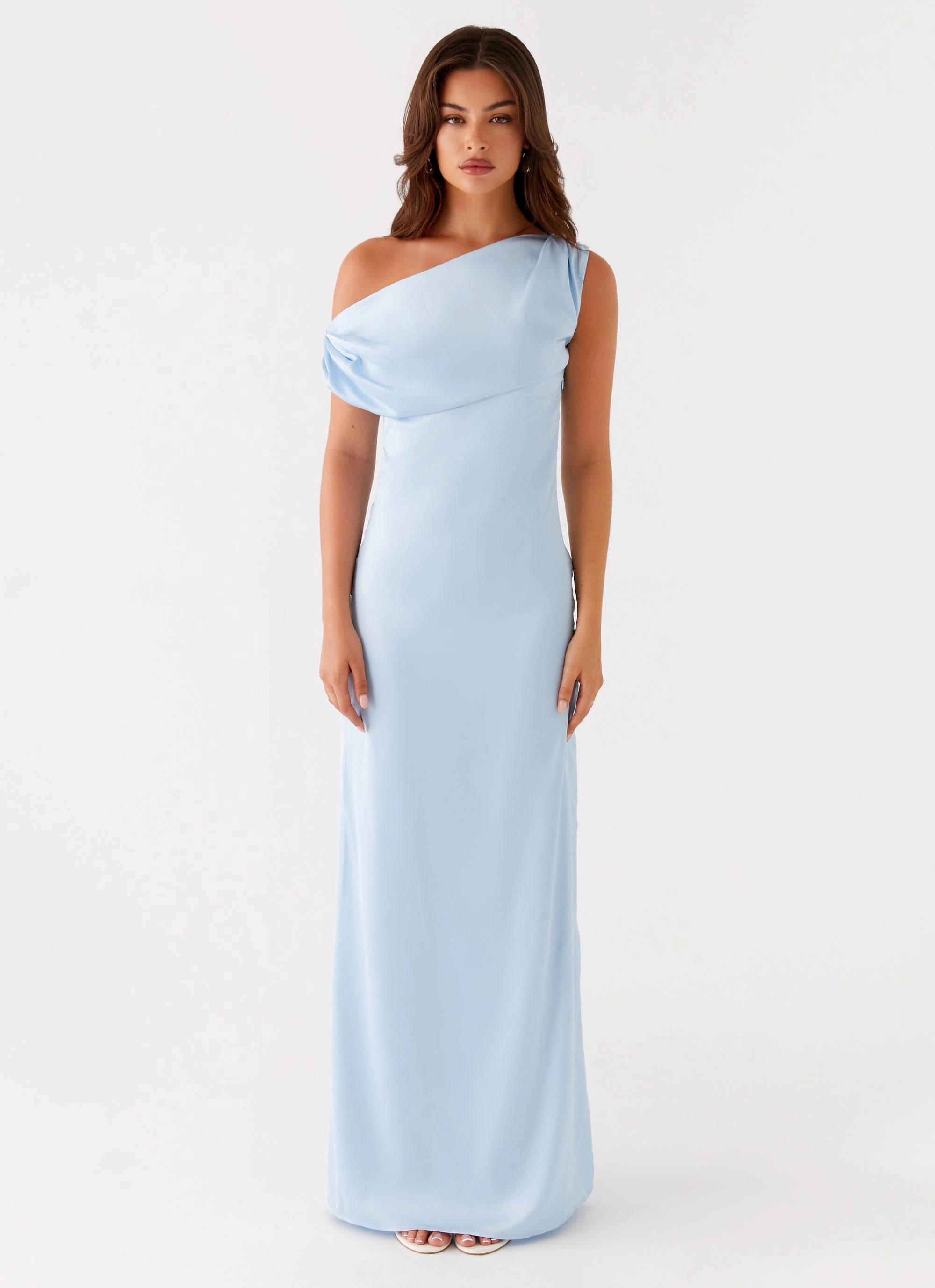Editor??s-Pick Light Aesthetic Heart Of Glass Satin Maxi Dress - Blue