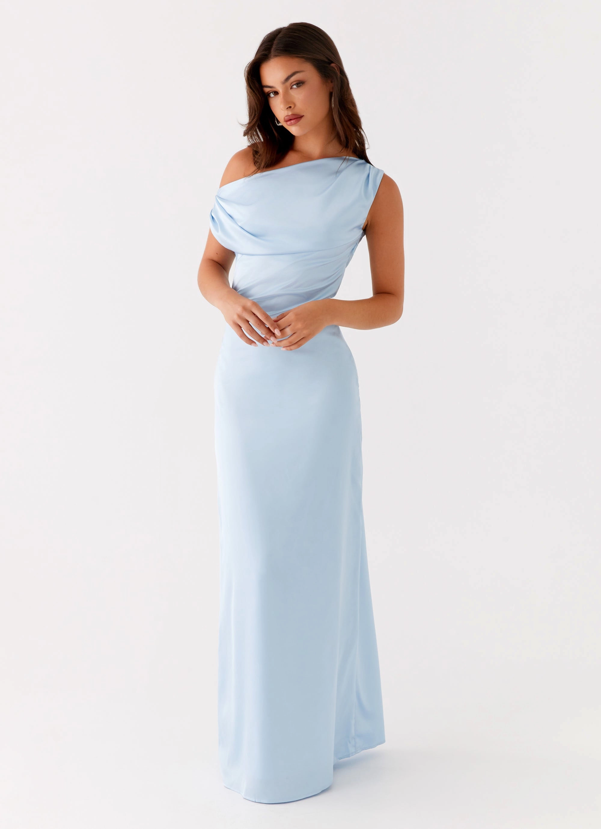 Rose Soft Heart Of Glass Satin Maxi Dress - Blue