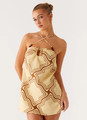 Naomi Criss Cross Mini Dress - Tidal Wave Print Tailored Cut