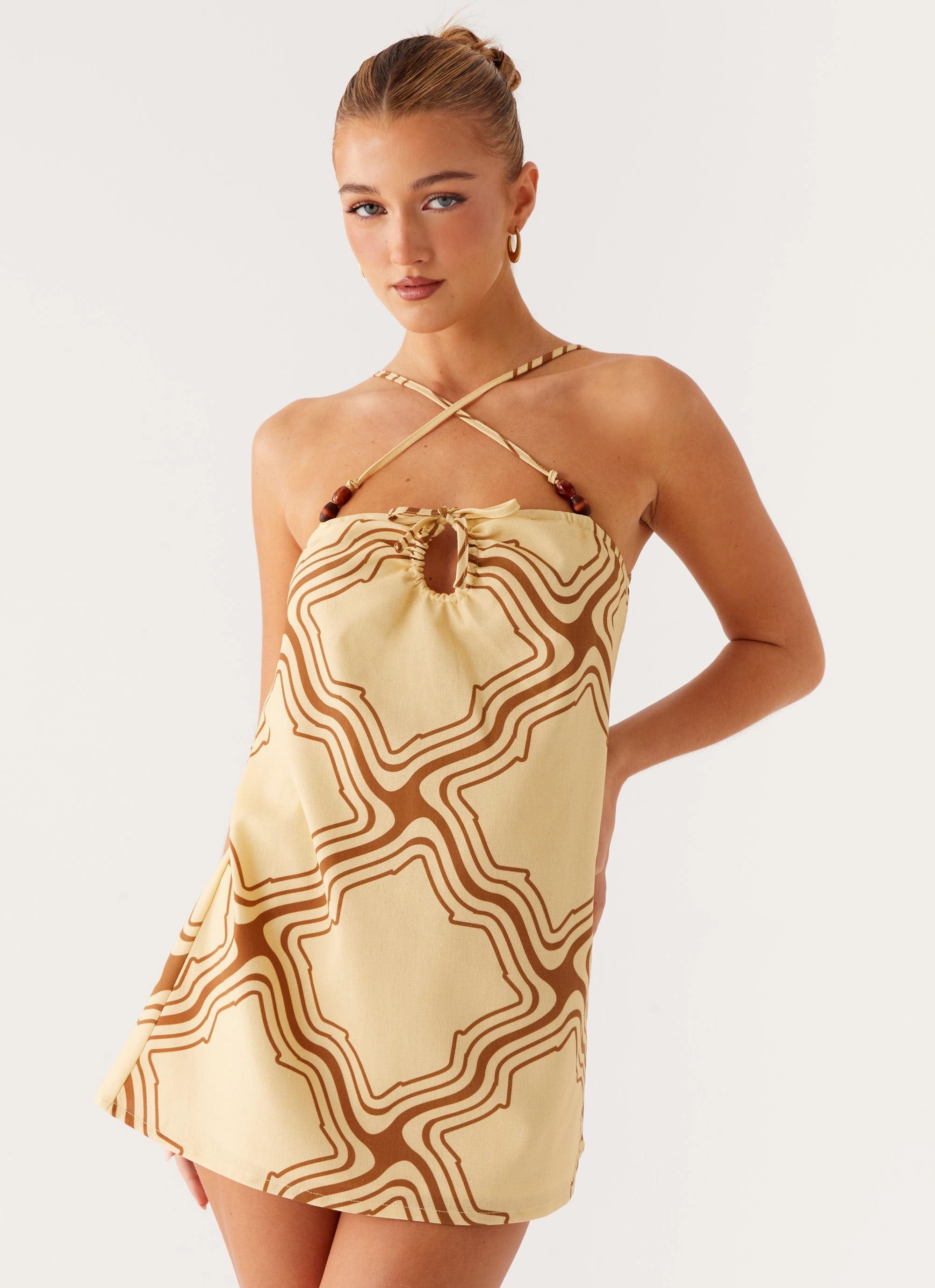 Skin Glow Naomi Criss Cross Mini Dress - Tidal Wave Print