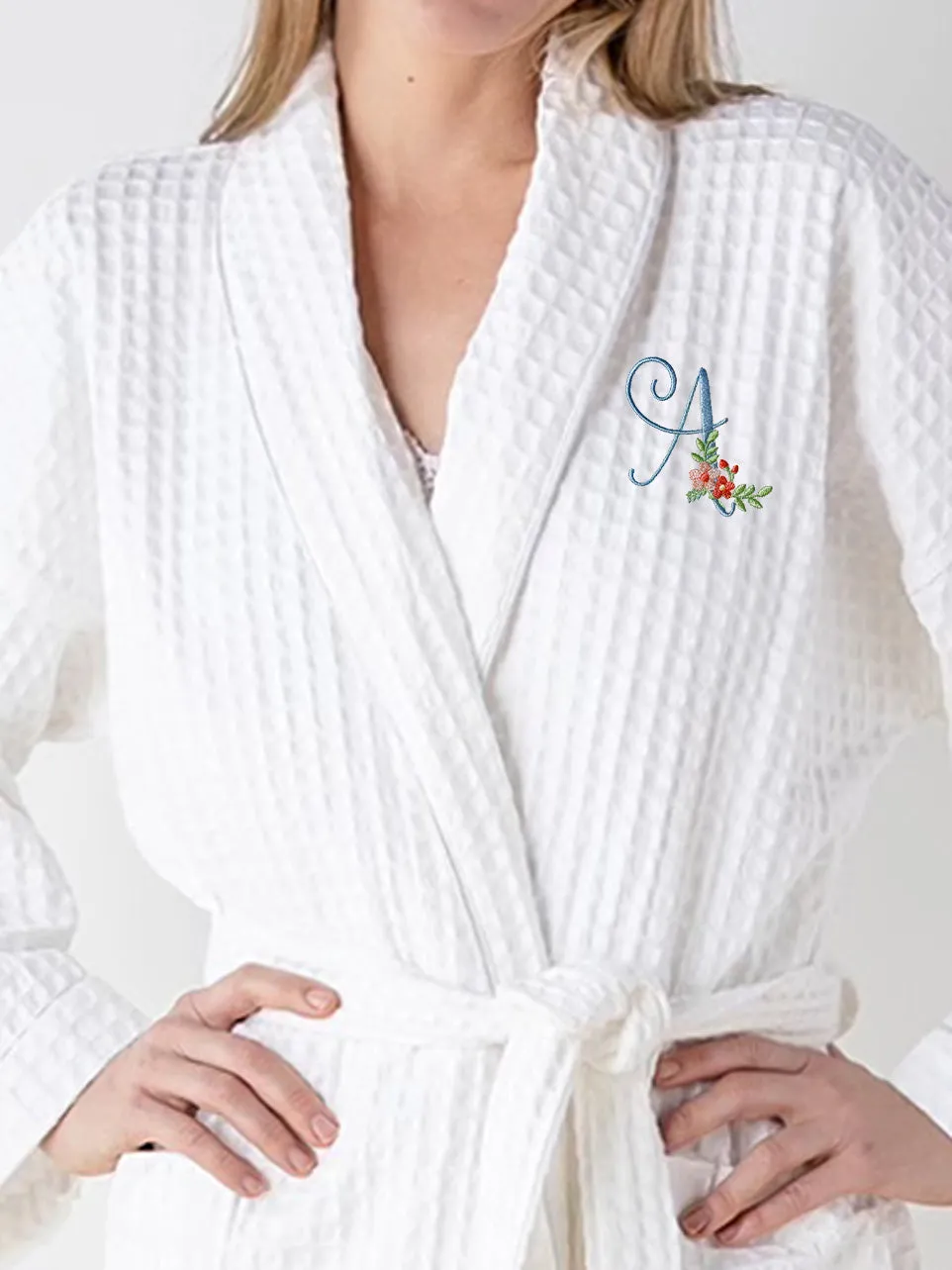 Bathrobe - White Cotton, Luxury Waffle Weave