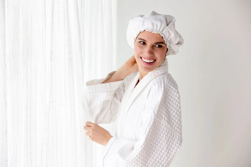 Bathrobe - White Cotton, Luxury Waffle Weave