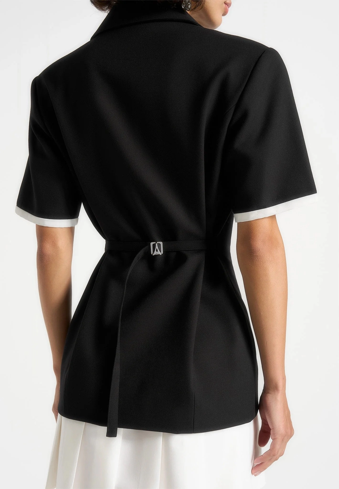 Smooth Wear Timeless Fashion Baya - Tailored Cinch Waist Pleated Blazer Dress - Black