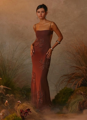 Timeless Edge Weekend Fresh Bayla Beaded Flower Maxi Dress - Chocolate