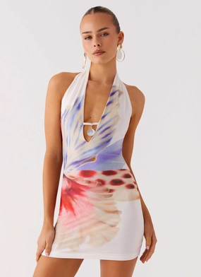 Calm Tone Romance Glow No Time Mini Dress - White Sea Bloom