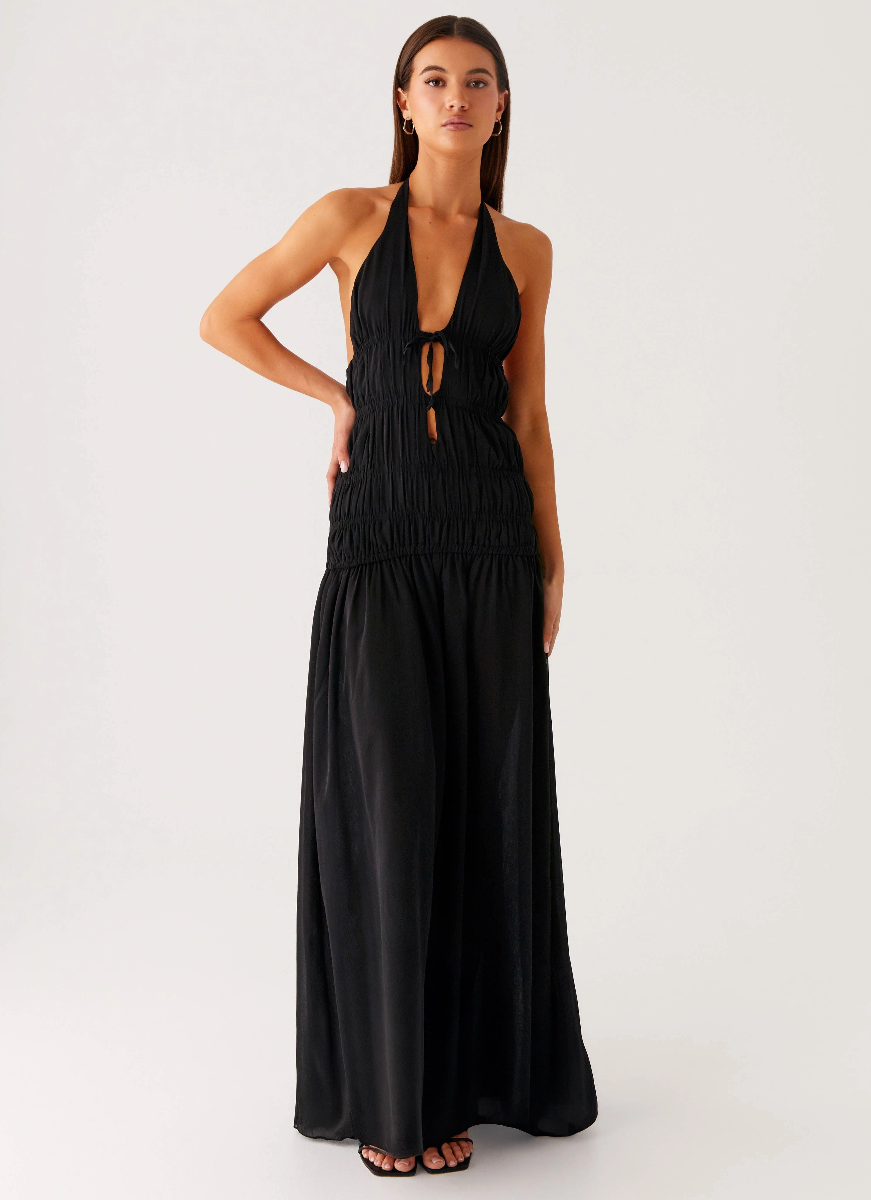 Dione Halter Maxi Dress - Black Balanced Fit High Neck