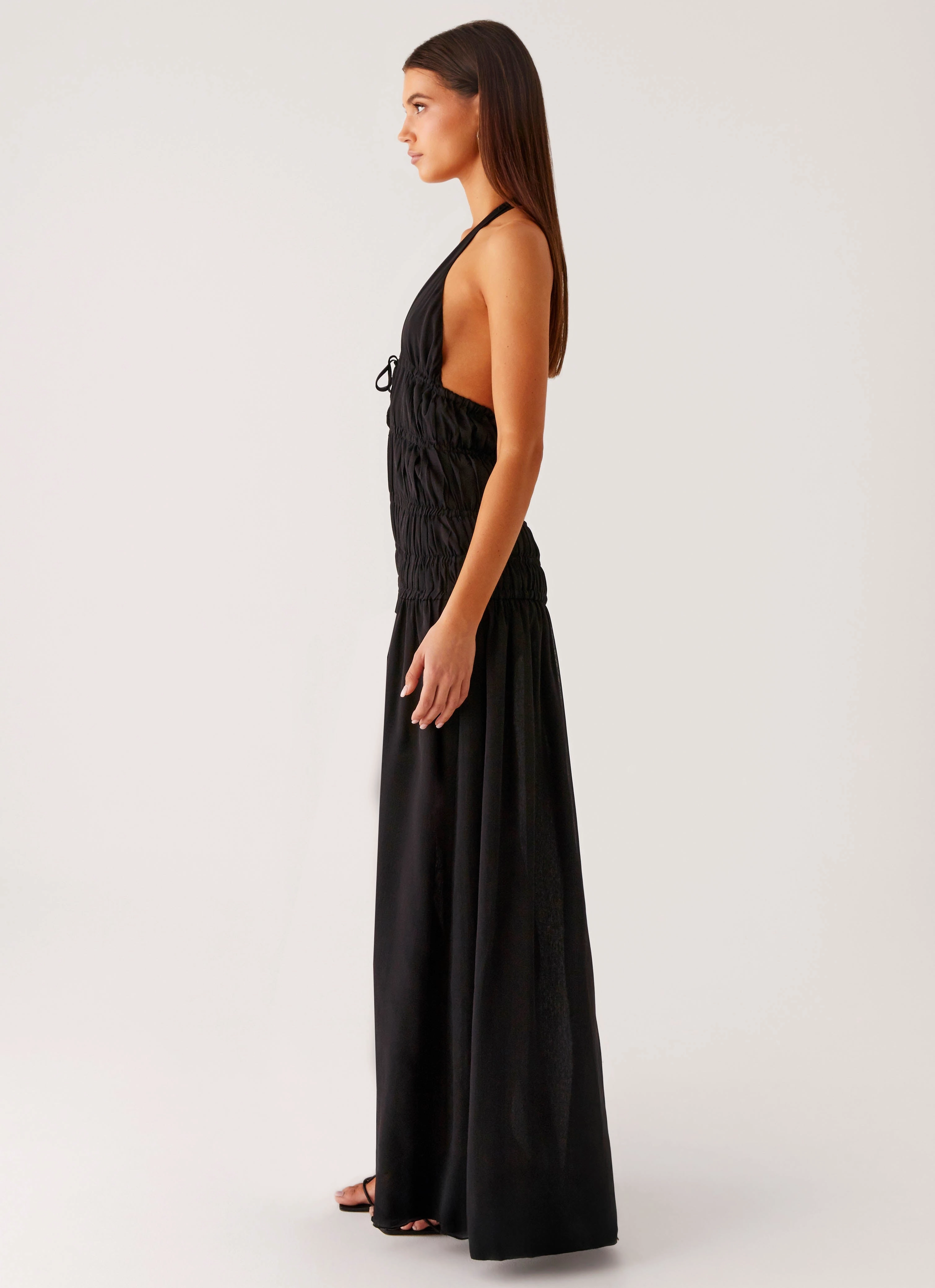 High-Fashion Dione Halter Maxi Dress - Black