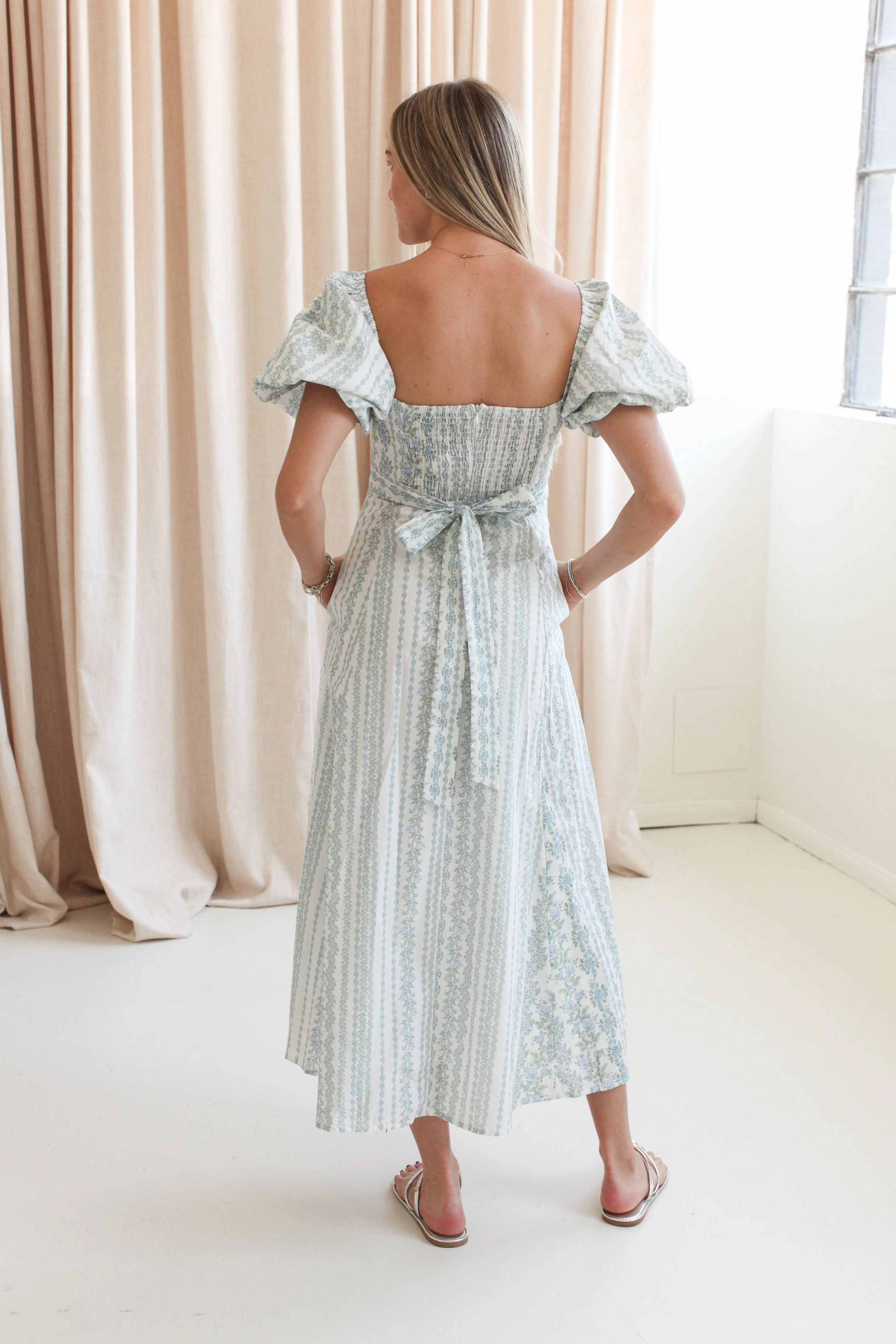 Taylor Puff Sleeve Maxi Dress Hidden Zipper